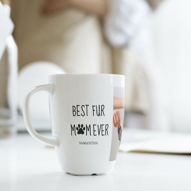 Modern Best Fur Mom Ever | Dog Photo Latte Mug (Creator Uploaded)