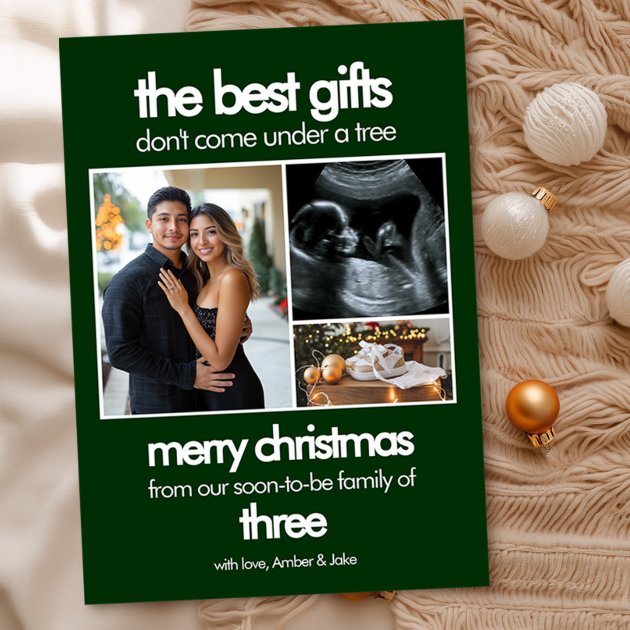 Pregnancy christmas card - Pink Dramatic personalized gifts for you Modern best gifts green christmas pregnancy reveal holiday card