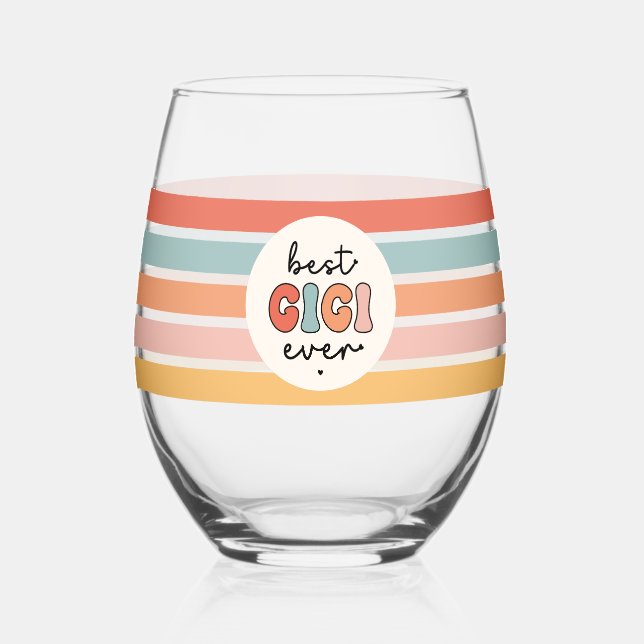 Modern Best Gigi Ever Cute Retro Grandma Stemless Wine Glass (Front)