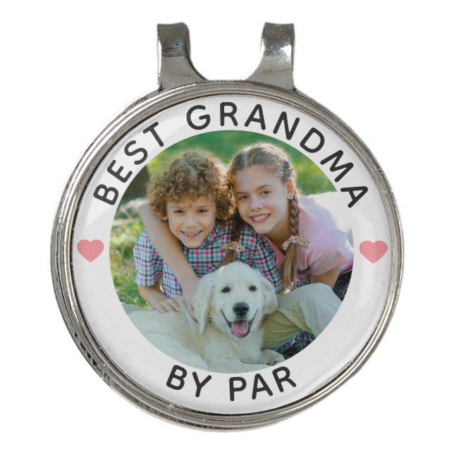 Modern BEST GRANDMA BY PAR Photo Hearts Custom Golf Hat Clip (Front)