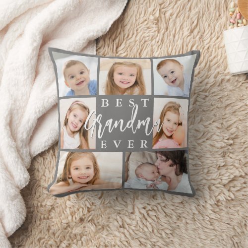Modern BEST GRANDMA EVER 7 Photo Collage Custom Throw Pillow