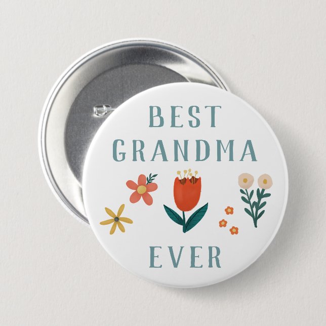 Modern Best Grandma Ever Floral Mothers Day Button (Front & Back)