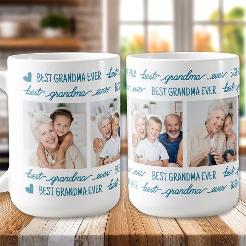 Modern Best GRANDMA Ever Personalized 4 Photo Coffee Mug