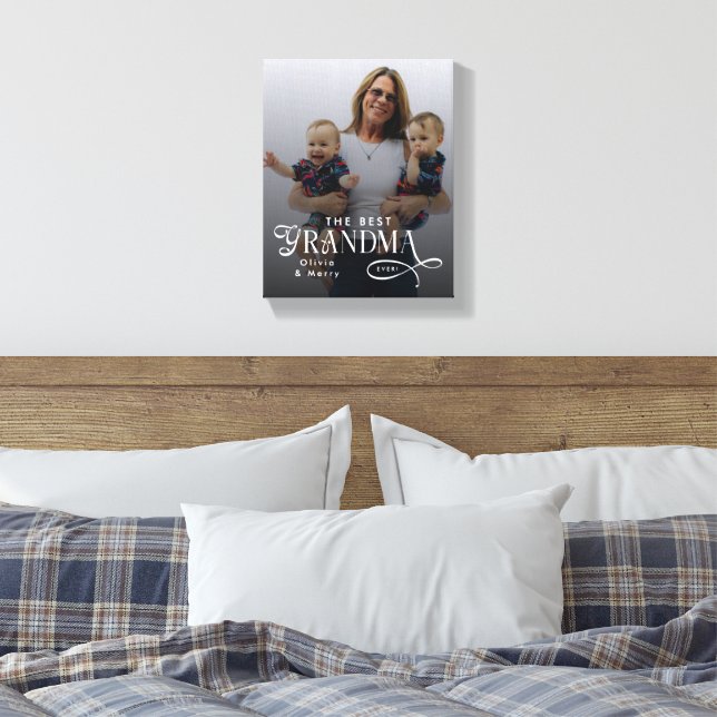 Modern Best Grandma Ever Photo Personalized Canvas Print (Insitu(Bedroom))