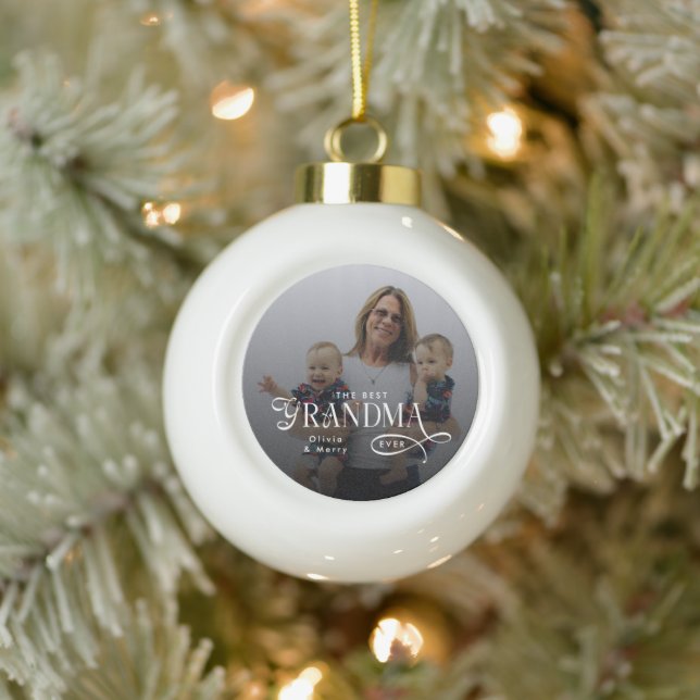Modern Best Grandma Ever Photo Personalized Ceramic Ball Christmas Ornament (Tree)