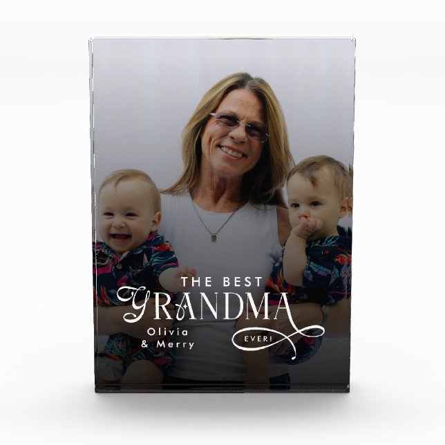 Modern Best Grandma Ever Photo Personalized Gifts Block (Front)