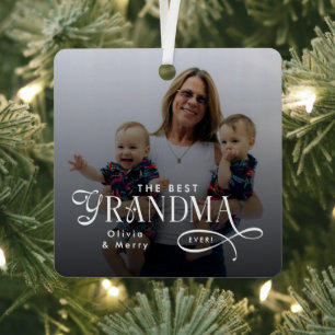 Modern Best Grandma Ever Photo Personalized Metal Ornament