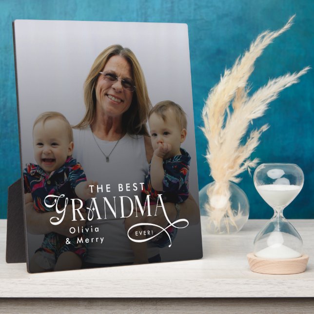 Modern Best Grandma Ever Photo Personalized Plaque (Side)