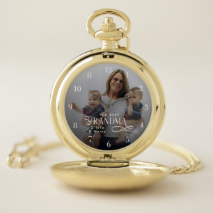 Modern Best Grandma Ever Photo Personalized Pocket Watch