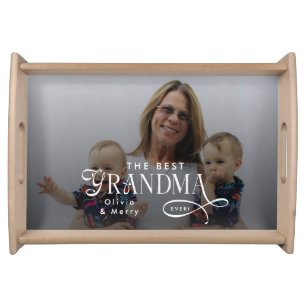 Modern Best Grandma Ever Photo Personalized Serving Tray