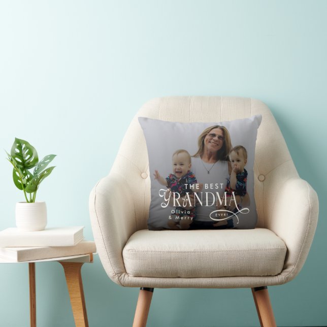 Modern Best Grandma Ever Photo Personalized Throw Pillow (Chair)