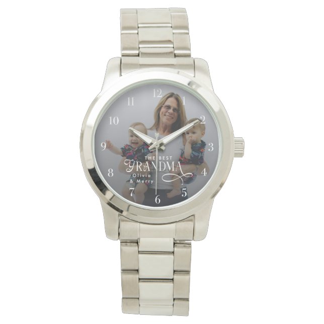 Modern Best Grandma Ever Photo Personalized Watch (Front)