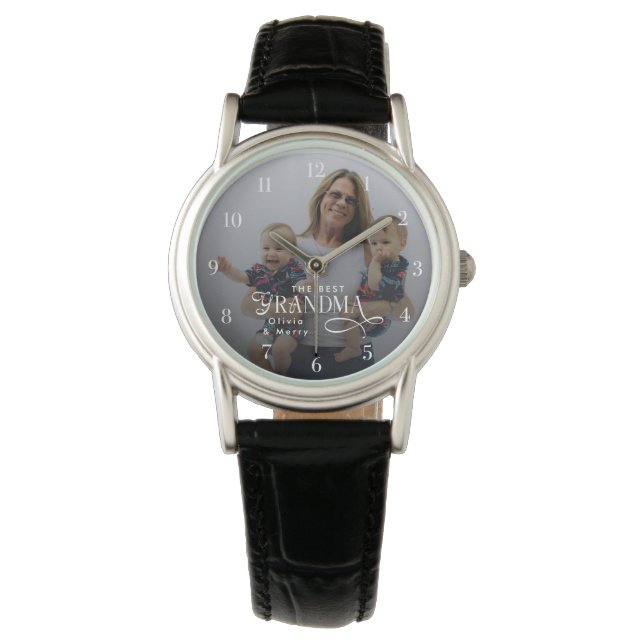 Modern Best Grandma Ever Photo Personalized Watch (Front)