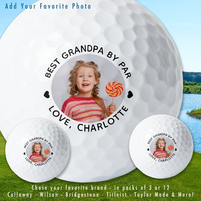 Modern BEST GRANDPA BY PAR Cute Personalized Photo Golf Balls (Creator Uploaded)