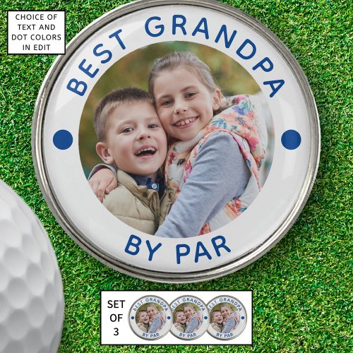 Modern BEST GRANDPA BY PAR Photo Blue Personalized Golf Ball Marker
