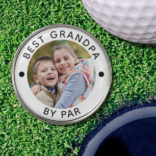 Modern BEST GRANDPA BY PAR Photo Personalized Golf Ball Marker