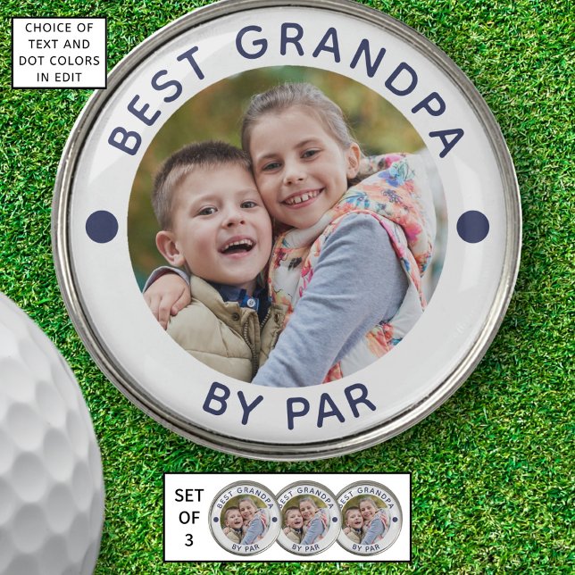 Modern BEST GRANDPA BY PAR Photo Personalized Golf Ball Marker (Creator Uploaded)