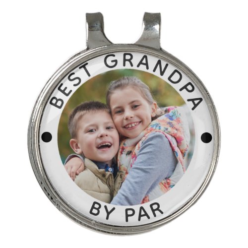 Modern BEST GRANDPA BY PAR Photo Personalized Golf Hat Clip - Create a personalized photo golf hat clip for the golfer grandfather with the suggested editable title BEST GRANDPA BY PAR. PHOTO TIP:  For fastest/best results, choose a photo with the subject in the middle and/or pre-crop it to a square shape BEFORE uploading. Contact the designer via Zazzle Chat or makeitaboutyoustore@gmail.com if you'd like this design modified or on another product.