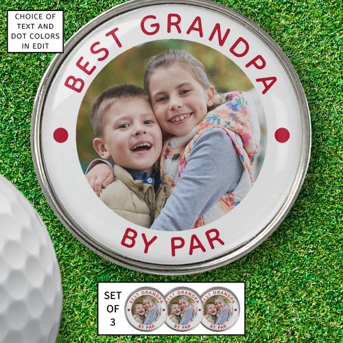 Modern BEST GRANDPA BY PAR Photo Red Personalized Golf Ball Marker