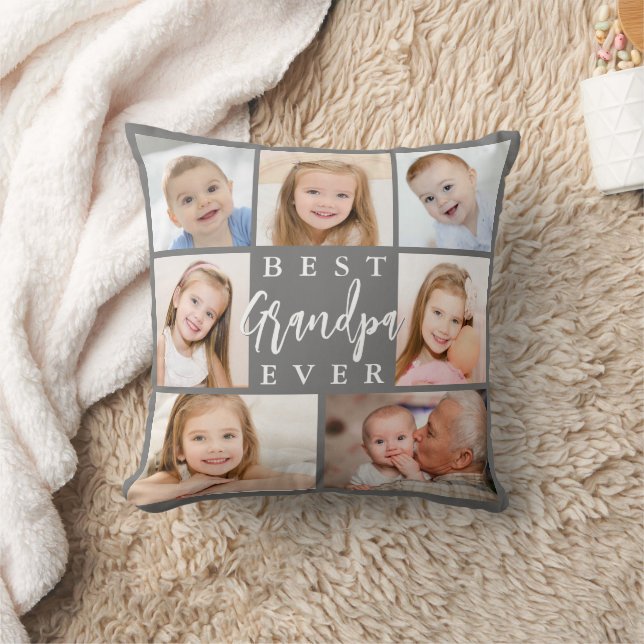 Modern BEST GRANDPA EVER 7 Photo Collage Custom Throw Pillow (Blanket)