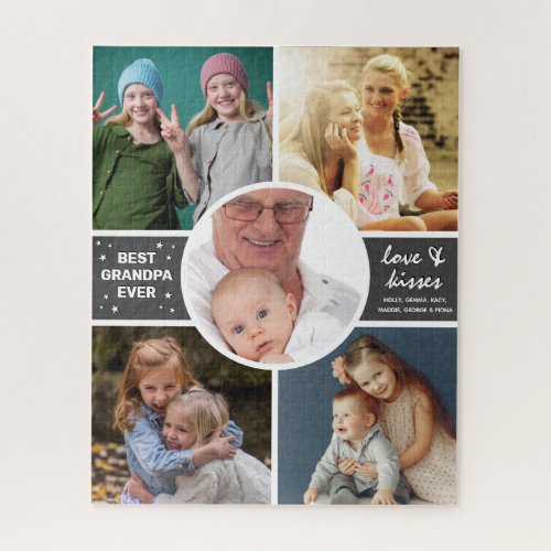 Modern Best Grandpa Ever Family Photo Collage Jigsaw Puzzle