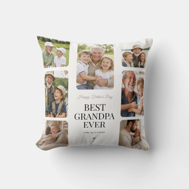 Modern Best Grandpa Ever Multi Photo Collage Throw Pillow (Front)