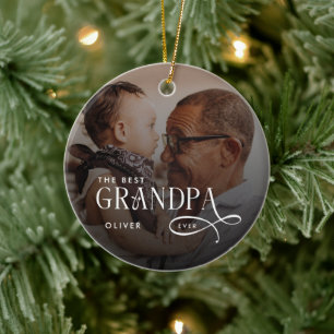Modern Best GrandPa Ever Photo Personalized Ceramic Ornament