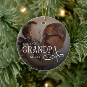 Modern Best GrandPa Ever Photo Personalized Ceramic Ornament