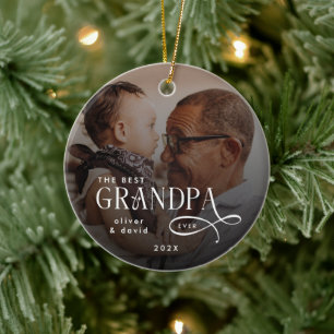 Modern Best GrandPa Ever Photo Personalized Ceramic Ornament
