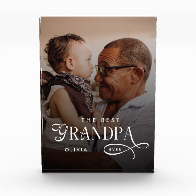 Modern Best GrandPa Ever Photo Personalized Gifts Block (Front)