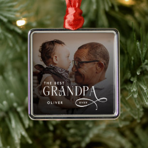 Modern Best GrandPa Ever Photo Personalized Metal Ornament