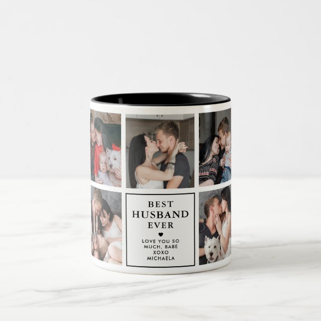 Modern Best Husband Ever 9-Photo Two-Tone Coffee Mug (Center)