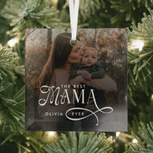 Modern Best Mama Ever Photo Mothers Day Gifts Glass Ornament