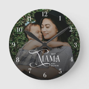 Modern Best Mama Ever Photo Mothers Day Gifts Round Clock