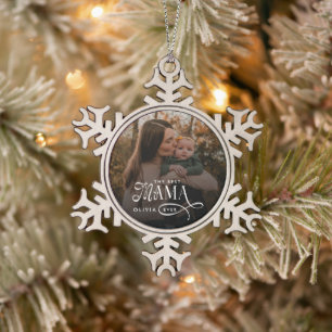 Modern Best Mama Ever Photo Mothers Day Gifts Snowflake Pewter Christmas Ornament