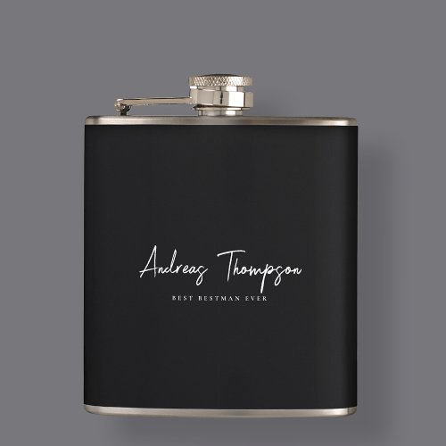 Modern Best Man Bestman Groomsmen Ever Black Flask