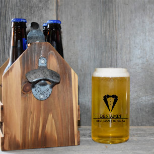 Modern Best Man Custom Name with Tuxedo Can Glass