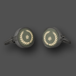 Modern Best Man Dark Green Groomsmen Wedding Cufflinks