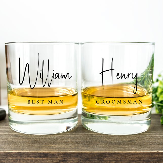 Modern Best Man Groomsman Wedding Whiskey Glass (Creator Uploaded)