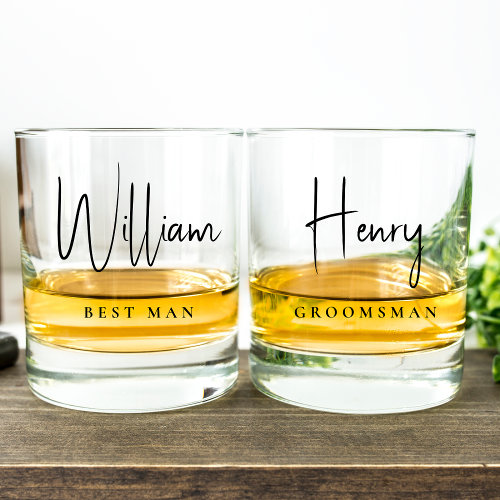 Modern Best Man Groomsman Wedding Whiskey Glass