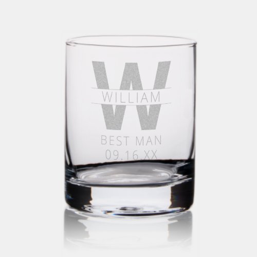 Modern Best Man Monogram Etched Rocks Glass