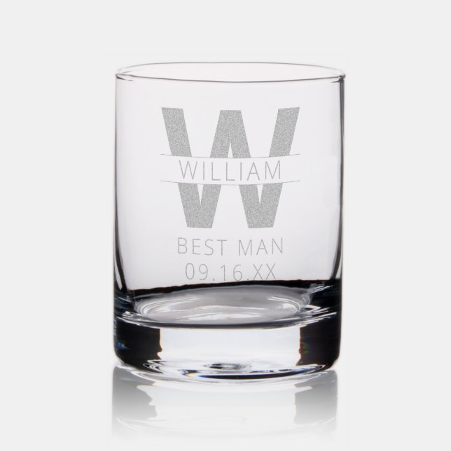 Modern Best Man Monogram Etched Rocks Glass (Glassware)