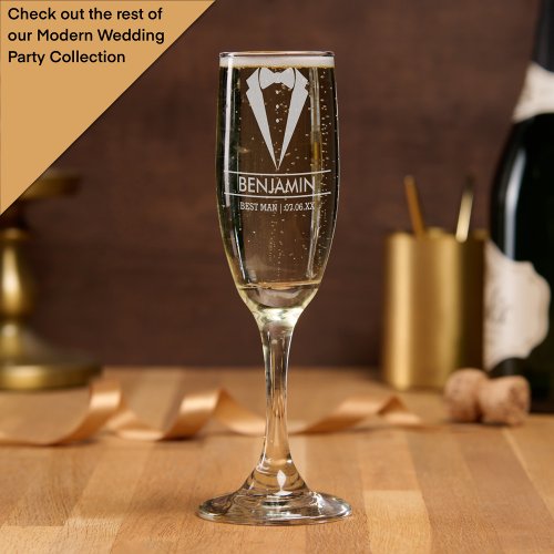 Modern Best Man Tuxedo Custom Name Champagne Flute