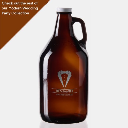 Modern Best Man Tuxedo Custom Name Growler