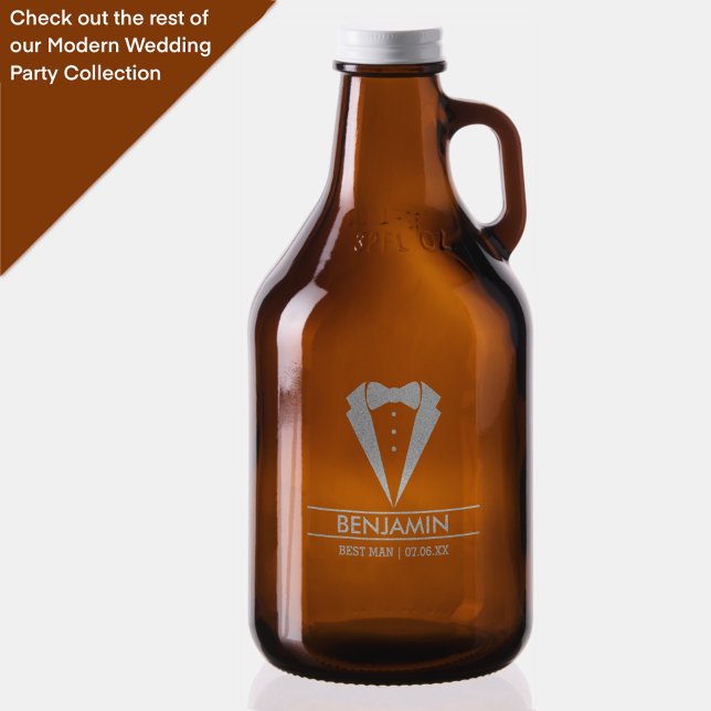 Modern Best Man Tuxedo Custom Name Growler (Creator Uploaded)