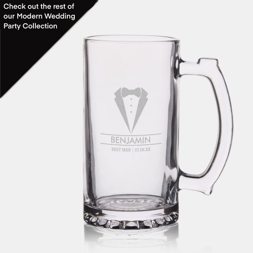 Modern Best Man Tuxedo Custom Name Stein