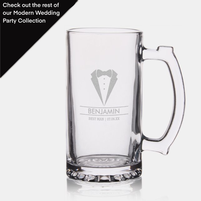 Modern Best Man Tuxedo Custom Name Stein (Creator Uploaded)