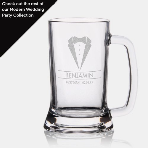 Modern Best Man Tuxedo Custom Name Stein