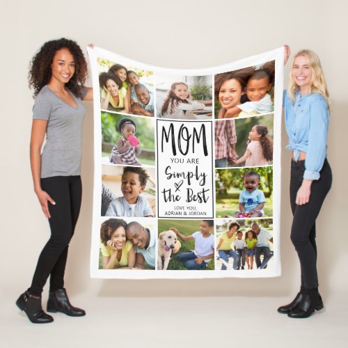 Modern Best Mom 10 Photo Collage Personalized Fleece Blanket