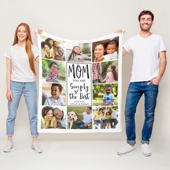 Modern Best Mom 10 Photo Collage Personalized Fleece Blanket (In Situ)